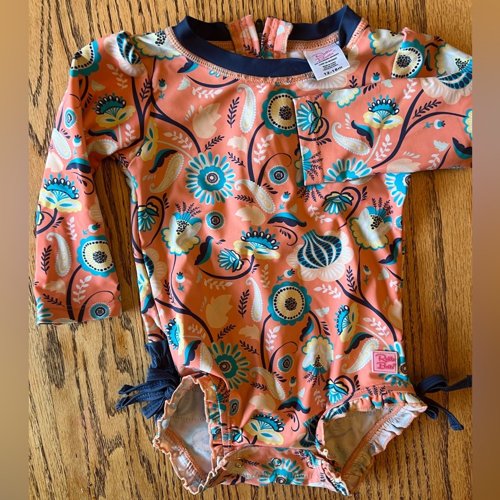 Ruffle Butts Orange and Blue Rashguard Swimwear